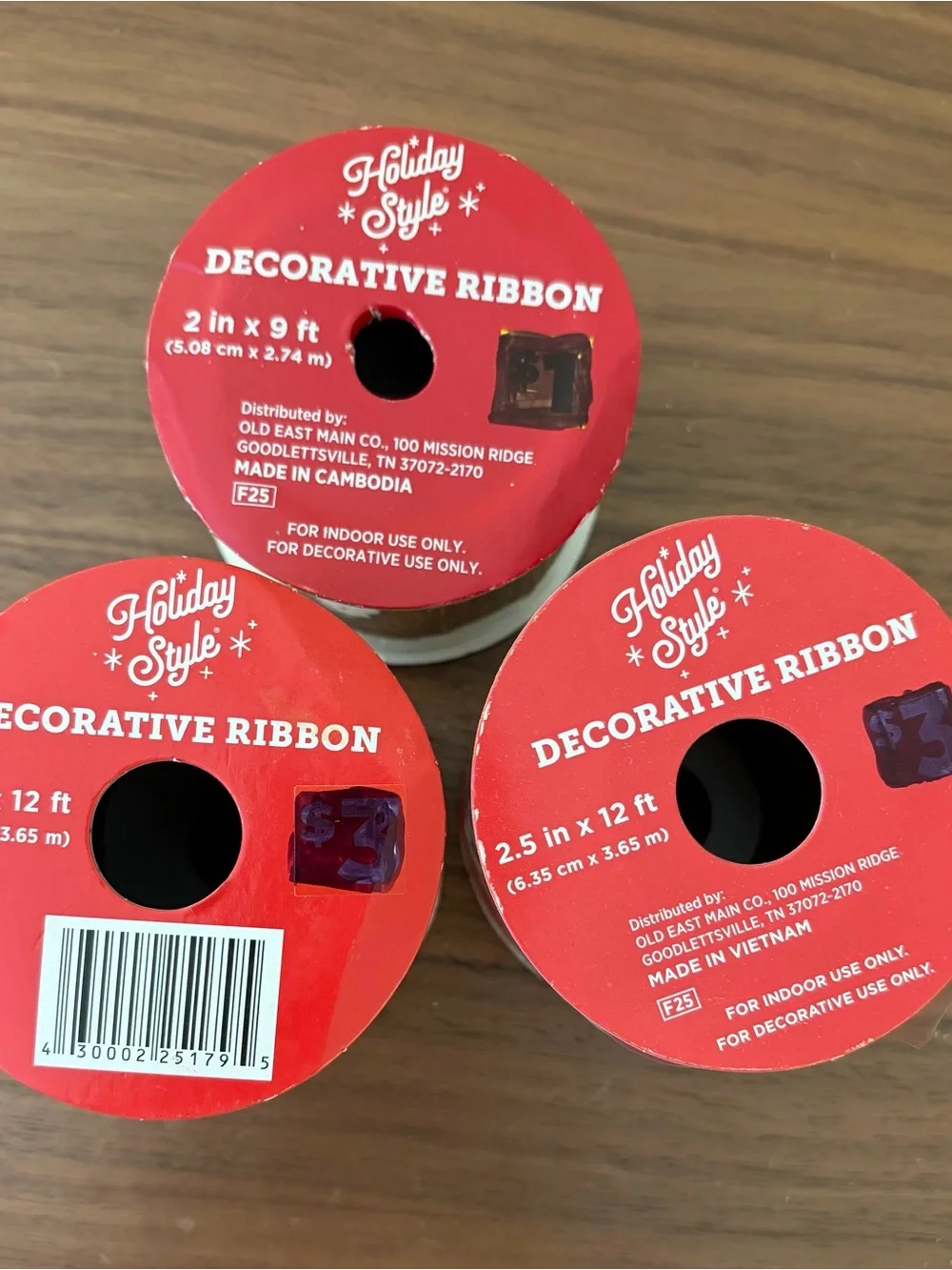 Holiday Style Christmas Wired Ribbon Lot of 3